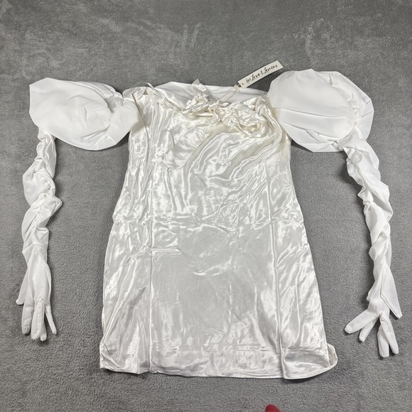 NWT For Love & Lemons Hazel White Satin Mini Dress With Gloves Size XS - Picture 10 of 12